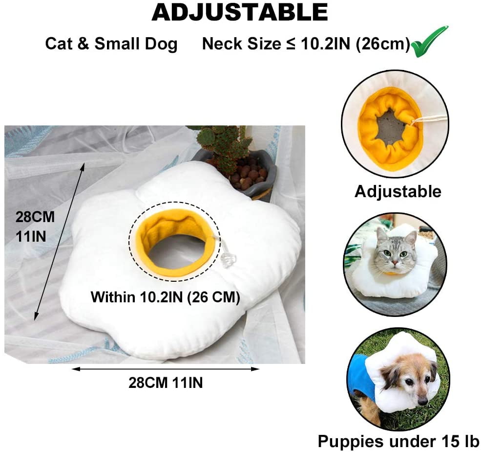 Amakunft Adjustable Cat E-Collar Wound Healing Protective Cone Bread Surgery Recovery Elizabethan Collars Soft Edge for Kitten and Cats Cute Toast Neck Cone After Surgery 