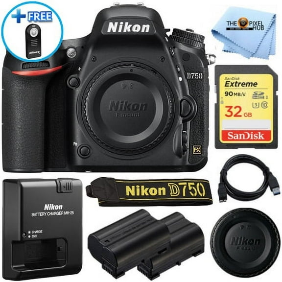 Nikon D750 DSLR Camera (Body Only, Black) 1543   EXT BATT   Sandisk 32GB SD