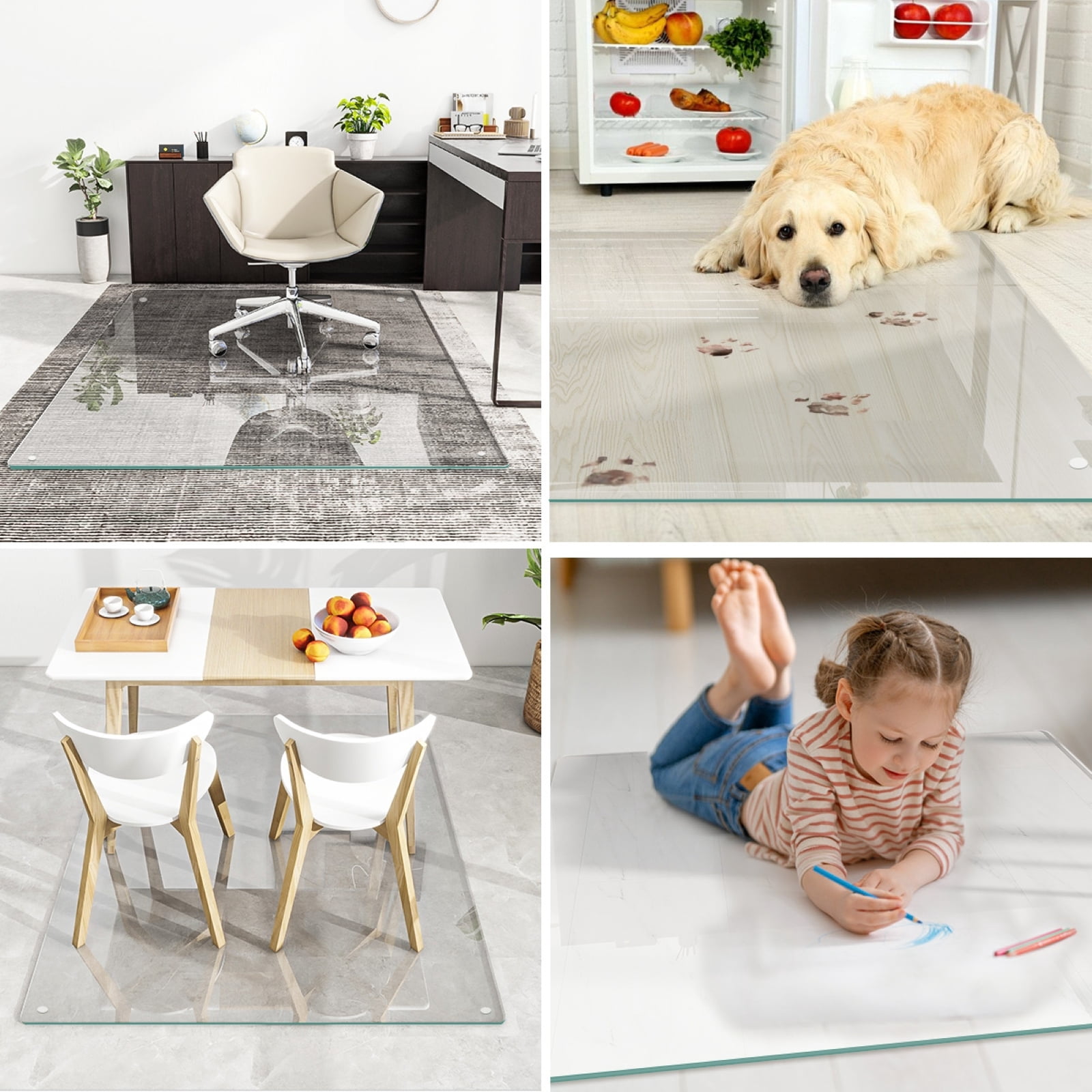 AUROMIR 36"x46" Tempered Glass Office Chair Mat for Carpeted or Hardwood Floors,Clear