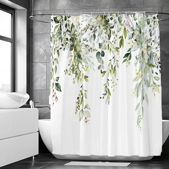 Green Eucalyptus Shower Curtain Waterproof Polyester Leaves Plant Floral Printed Bathroom Partition Decorative Curtain With Hook