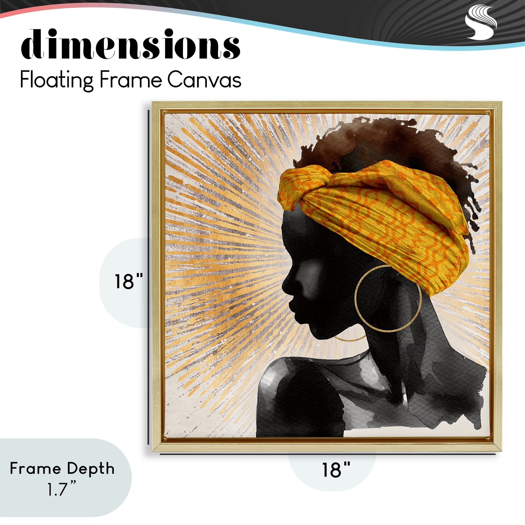Stupell Industries Golden Sunburst Profile with Headwrap Gold Framed Floater Canvas Wall Art, design by CAD Designs