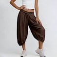 thumbnail image 5 of Wensltd Women's Casual Capris Summer Capris With Cross Waist and Elastic Hem for Daily Outdoor Capris Brown L, 5 of 7