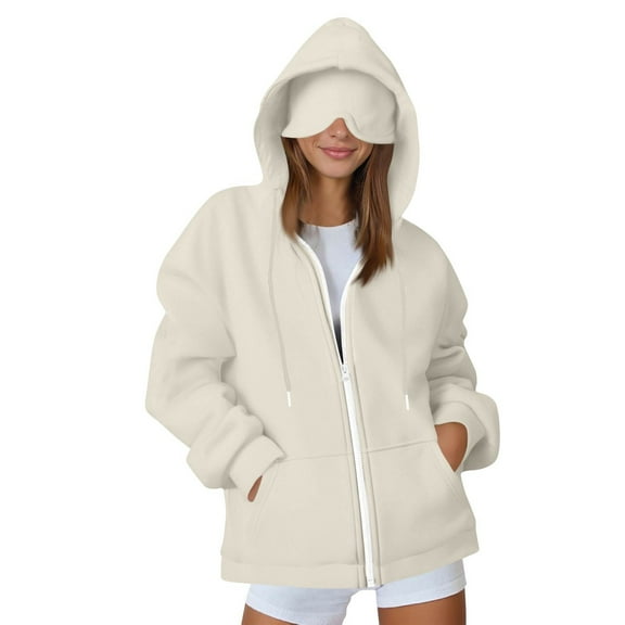 Girls Zip Up Hoodies Teen Fleece Full-Zip Sweatshirts Jacket Casual Fall Hoodie with Pocket 01-Beige XXL