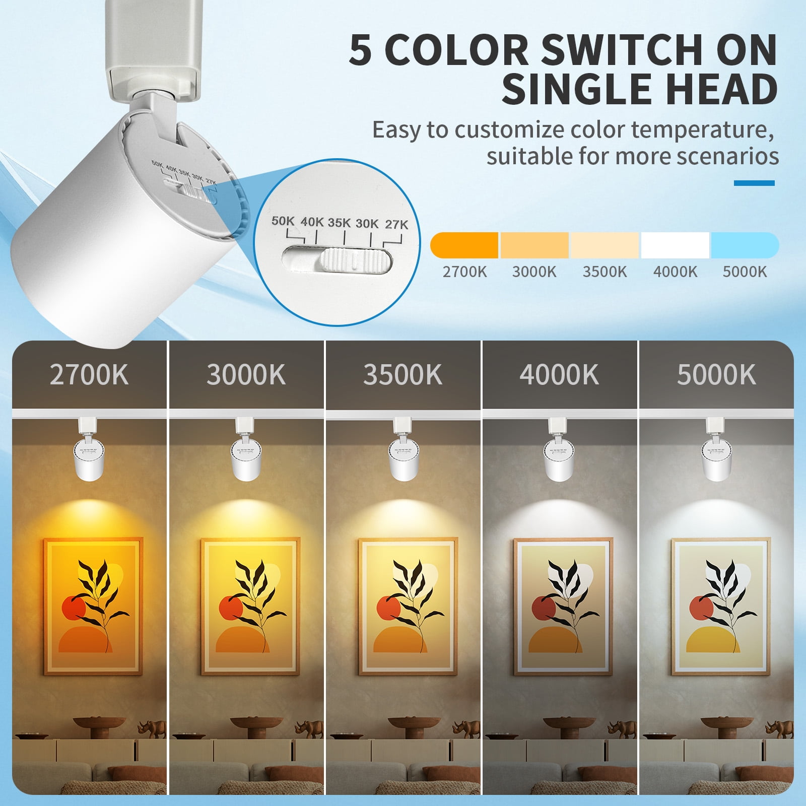 6-Light LED Track Lighting Kit with 6.6FT H Type Track Lighting Rail, Dimmable Track Lights Modern Kitchen Track Lighting Fixtures Ceiling Spot Light 2700K-5000K, CRI90+, 36° Beam 10W 800lm, White