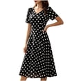 thumbnail image 5 of PBFRDSJ Women's V Neck Polka Dot Midi Dress Short Sleeve Waist Flared A Line Dress 50s Cocktail Dress Sizes M-3XL, 5 of 6