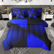 Manfei Girly Blue Stripes 7-Piece Bedding Comforter Set for Female, Modern Abstract Ombre King Bedding Sets, Chic Artwork Reversible Bed Sheets, Microfiber Bedroom Decor