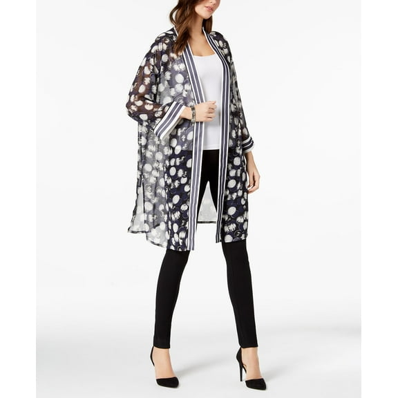 Alfani Petite Long Printed Kimono Jacket Navy Etched Orbit PM/L