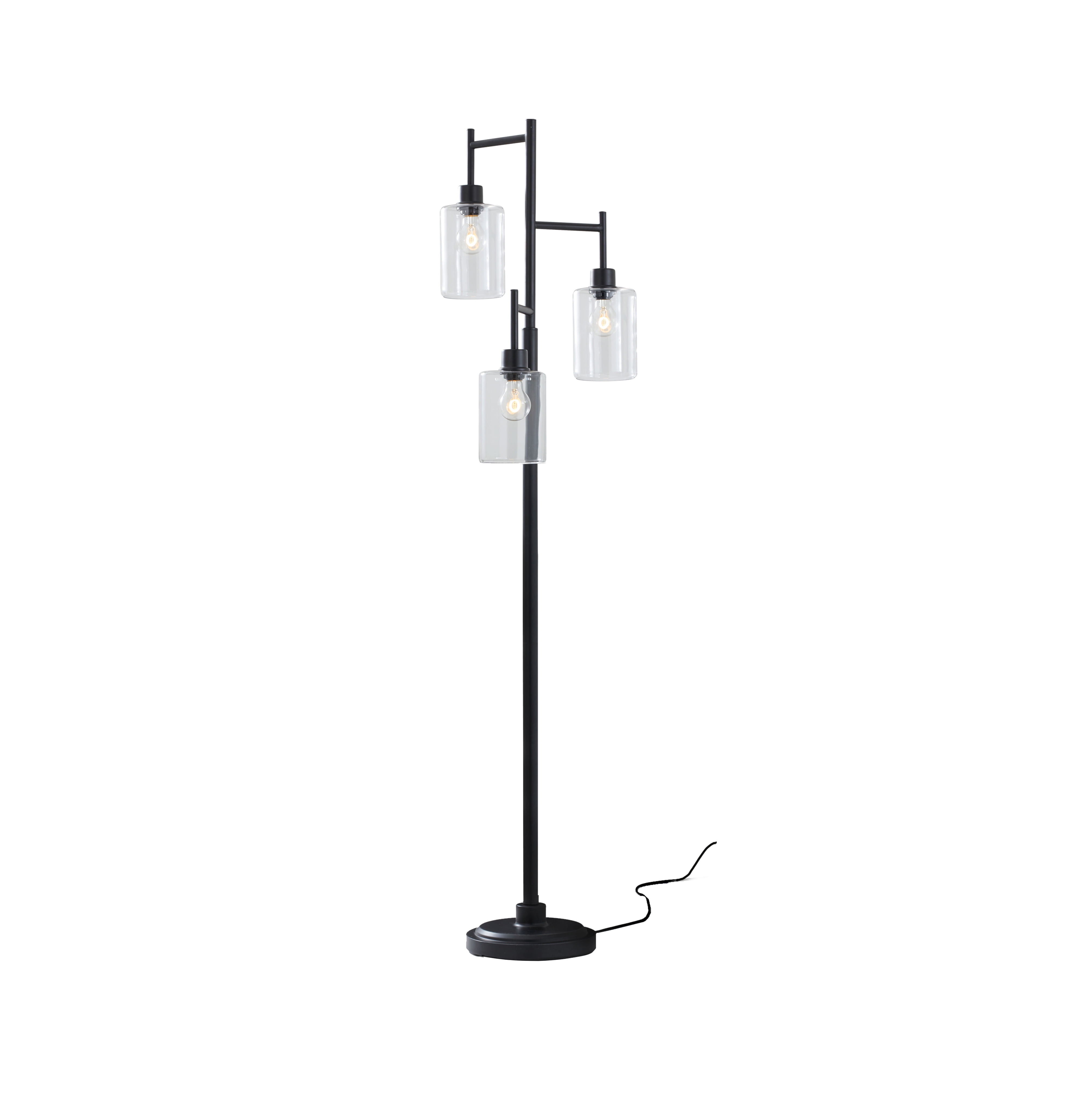 Better Homes & Gardens 63.5 in 3 Light Contemporary Black Floor Lamp Clear Glass