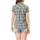 thumbnail image 3 of Camisas de cuadros para mujer Inspire Chic, con cuello de punta y botones, talla XS, gris azul, 3 of 6