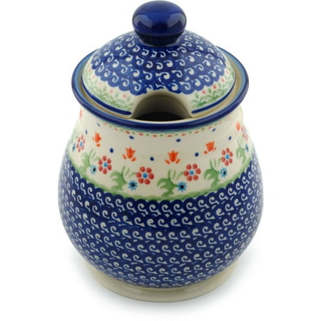 Navajo Etched Pottery Polish Pottery 8-inch Jar with Lid (Spring Flowers Theme) Hand Painted in Boleslawiec, Poland + Certificate of Authenticity ()