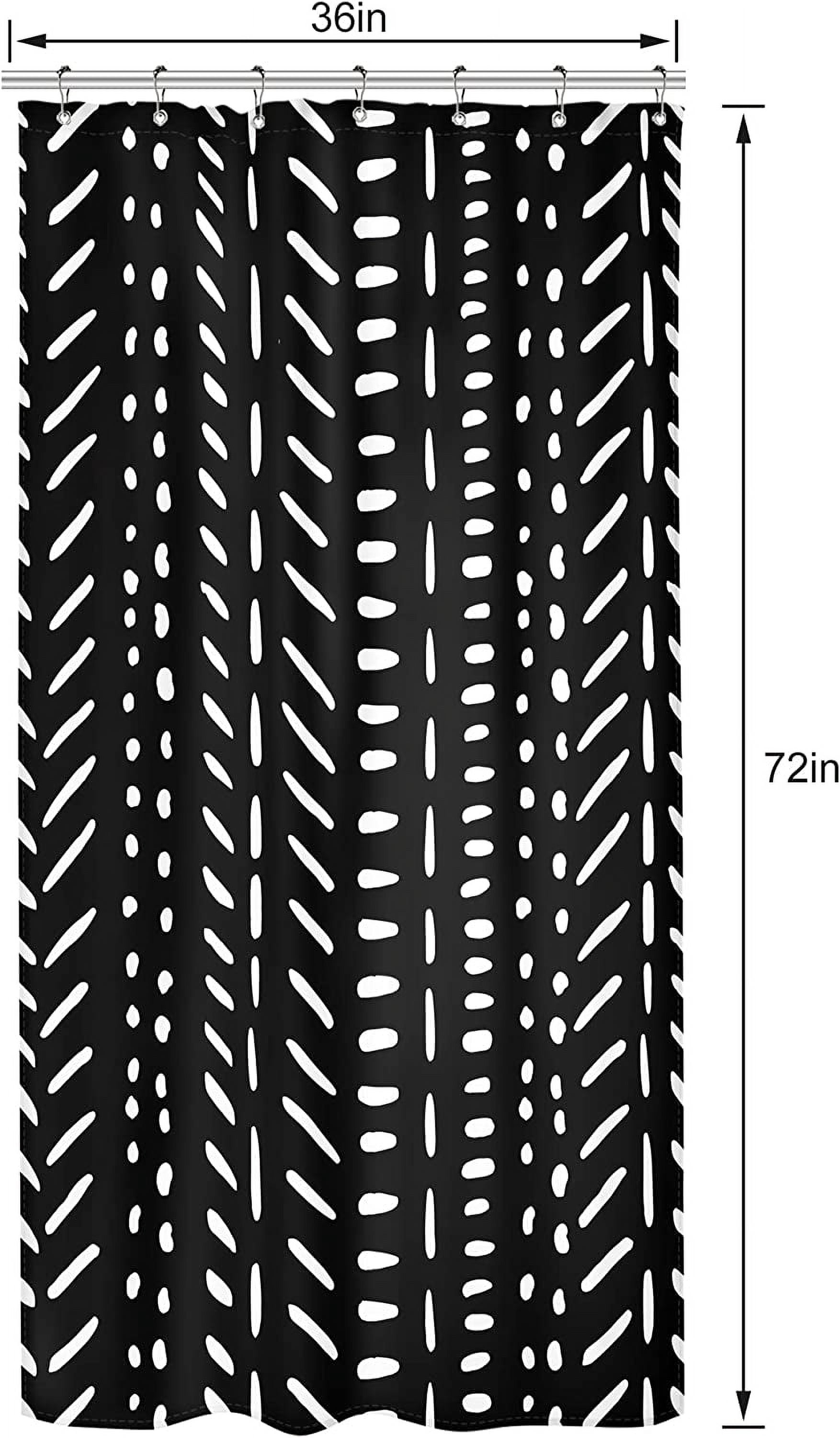 Boho Black Stall White Small Half Size Dorm Shower Curtain 36x72 Inch Chevron Geometric Herringbone Striped Single Narrow Tiny Walkin Stand Up Decor Fabric Bathroom Set Polyester Waterproof