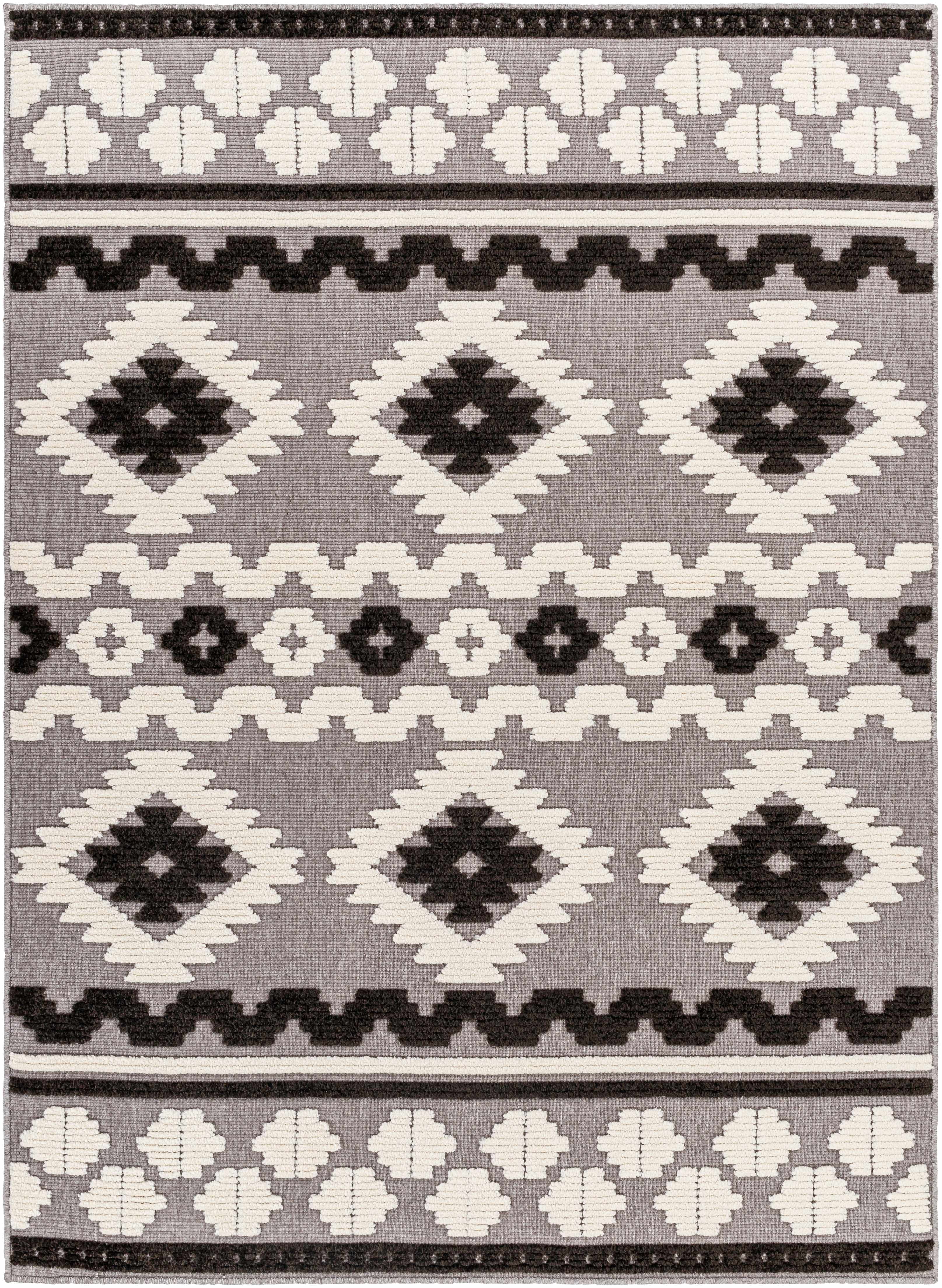 Hauteloom Drago Living Room, Bedroom Machine Washable Area Rug - Bohemian Modern Farmhouse - Moroccan Southwestern - Black, Gray, White - 3'3" x 5'