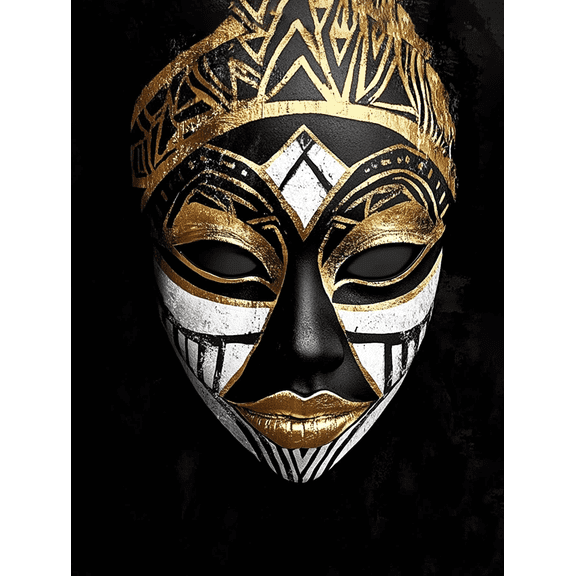 Black Gold Mask Wall Art Canvas Print， Suitable for Living Room， Bedroom， Office， Dining Room， and Hallway Decoration.