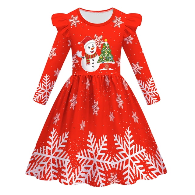 LUOGENLI Robe Enfant Noël Robes Filles Fête Danse Enfants Noël Robe Princesse Robe pour Filles Travail Rouge 7-8 Ans