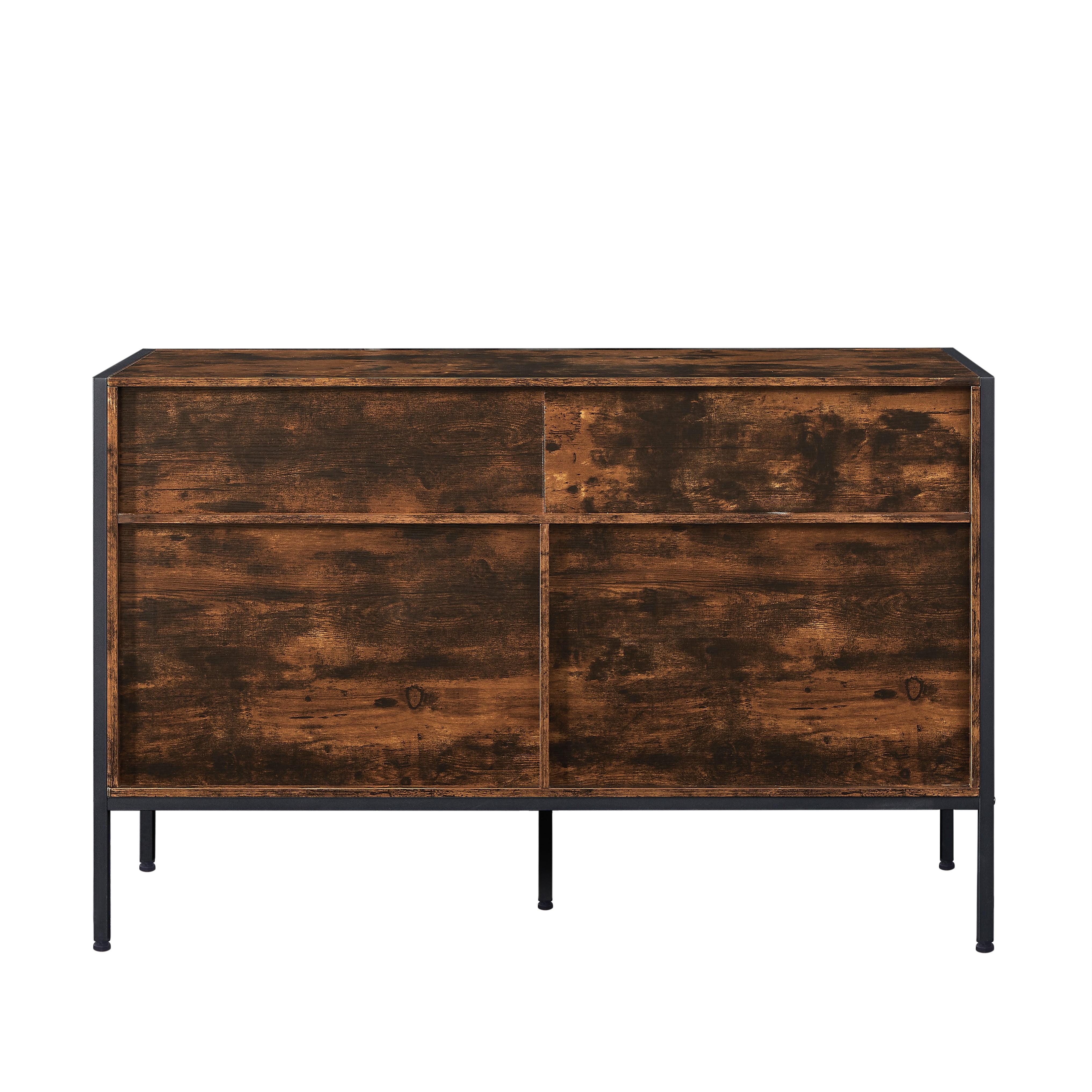 PORKISS 7 Drawer Dresser, Wood Chest of Drawers, Industrial Style Horizontal Dresser for Bedroom, Solid Clothes Storage Cabinet with Sturdy Steel Frame, Wooden Dresser Organizer, Brown