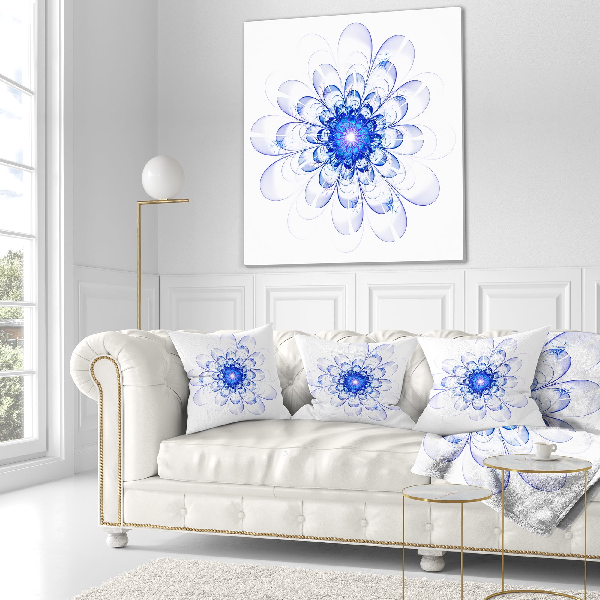 Designart Blue Ideal Fractal Flower Design - Floral Throw Pillow - 18x18