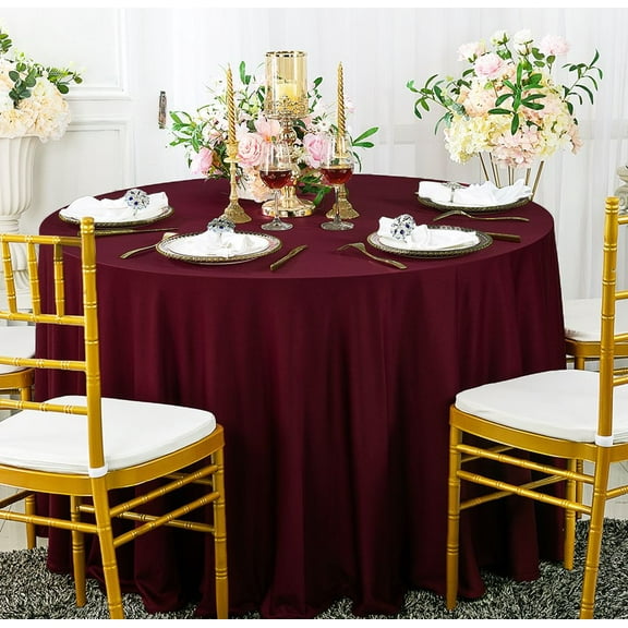 Wedding Linens Inc. Wholesale Scuba Wrinkle Free 108" Round Table Cover Tablecloth - Burgundy