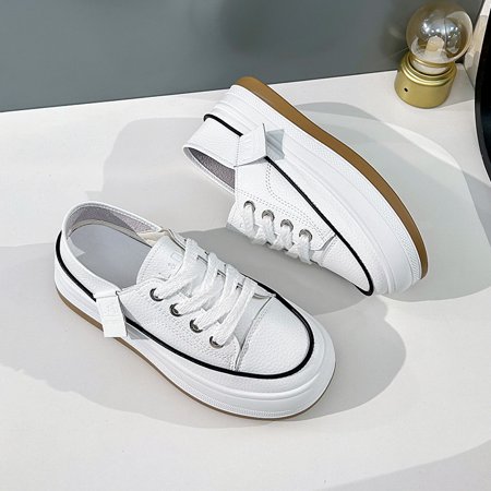 

Summer New Thick-soled Slip-on White Shoes Women‘s Dual-purpose Student Half- Shoes Microfiber Casual Shoes BL30