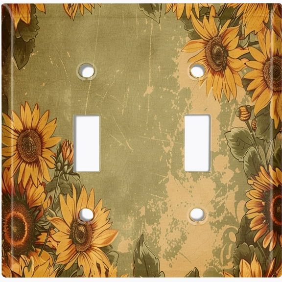 Metal Light Switch Wall Plate Outlet Cover (Printed Image of Rustic Sunflowers - Double Toggle)