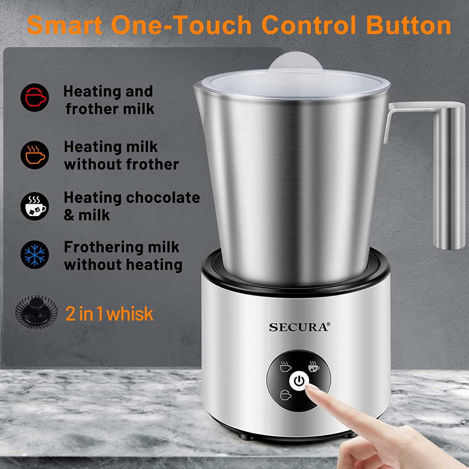 2023 New Secura Detachable Milk Frother and Steamer, 17oz Electric