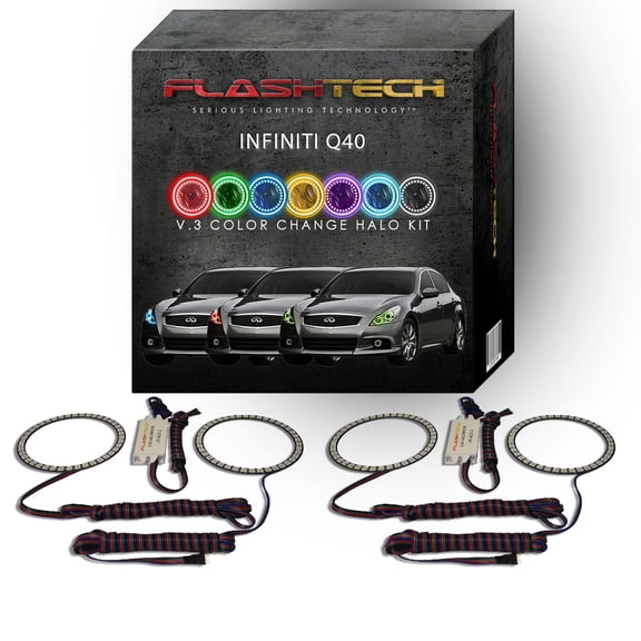 Flashtech RGB Multi Color Changing LED Halo Ring kit for 2014-2015 Infiniti Q40 Headlights