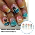 thumbnail image 4 of 24 Pcs Sea and Coconut Tree False Nail Summer Artificial Nail Glossy Full Cover Stick on Nail Short Square Press On Nail, 4 of 8