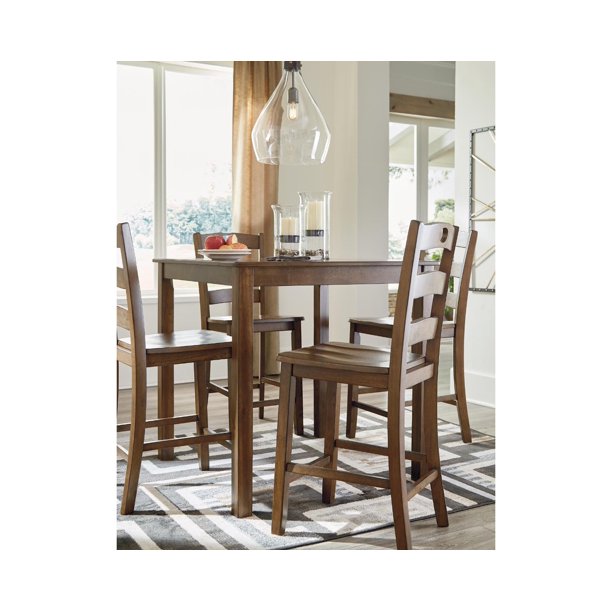 Signature Design By Ashley Hazelteen Square Counter Table Set 5 Piece Set Casual Style Medium Brown Walmart Com Walmart Com