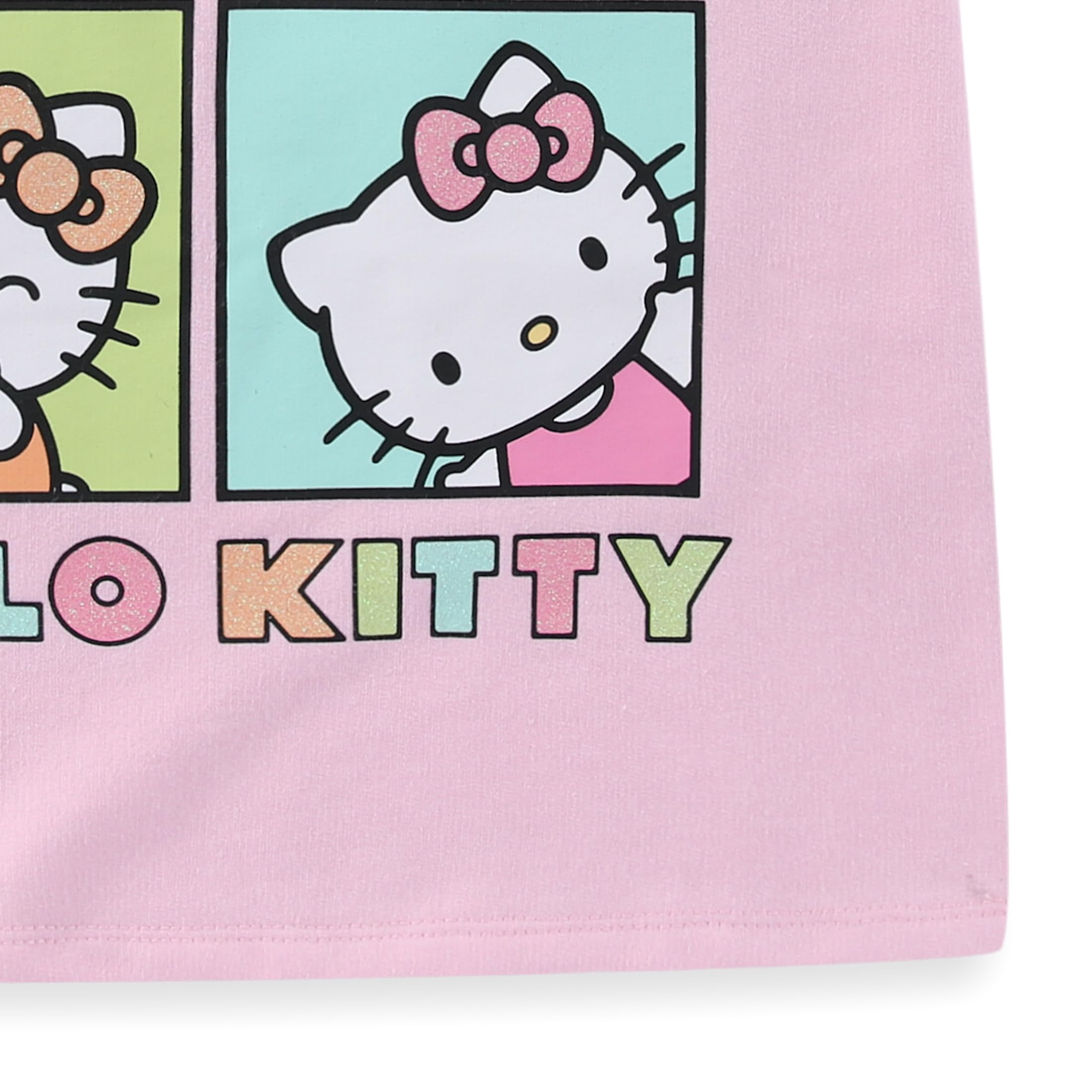 Hello Kitty Sanrio French Terry Short Sleeve T-Shirt Tank Top and Short Set (Girls), 3 Piece Set, Sizes 5-12