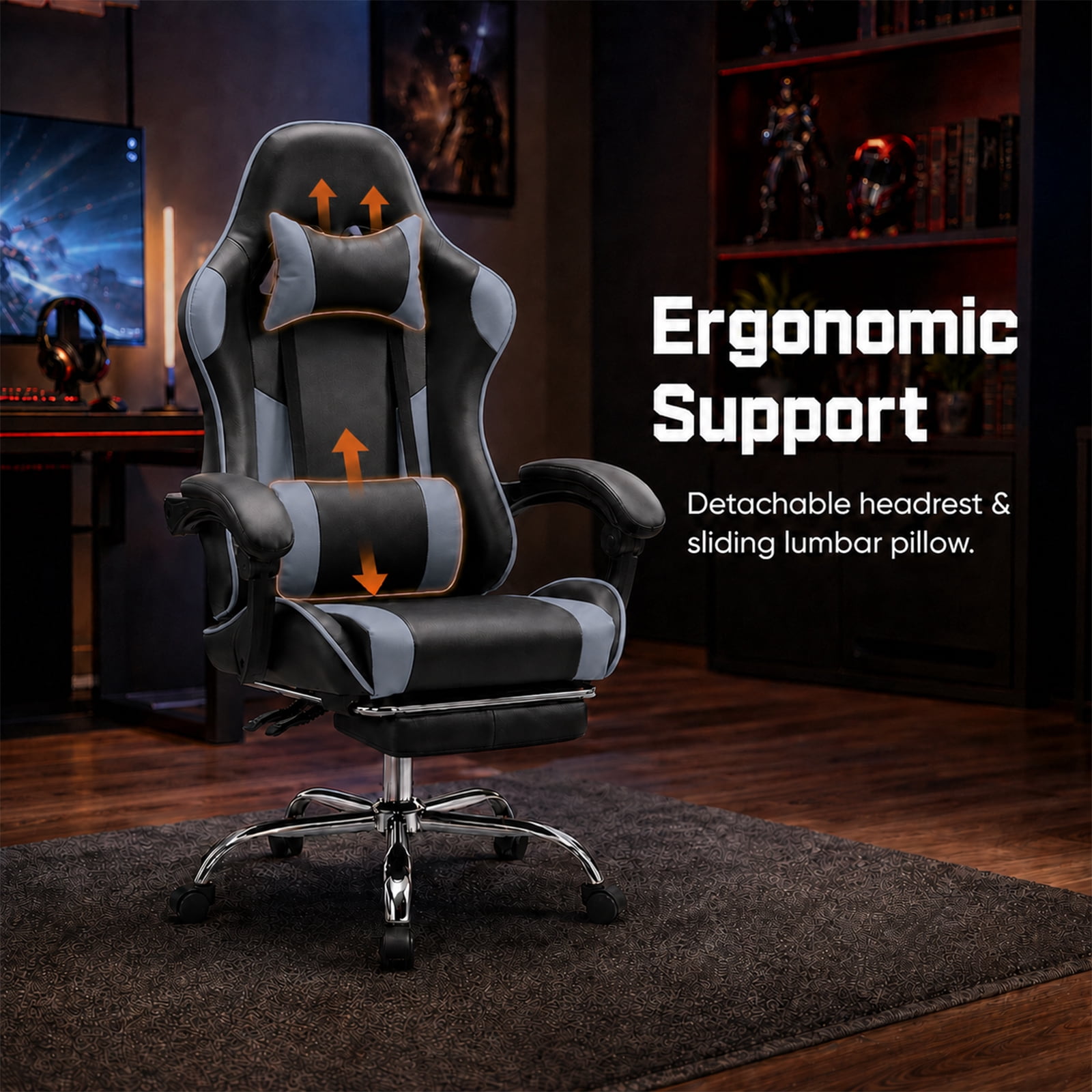 Alvantor Gaming Chair, Adjustable Backrest and Height, Ergonomic Computer Chair with Footrest and Lumbar Support, 275lb Capacity