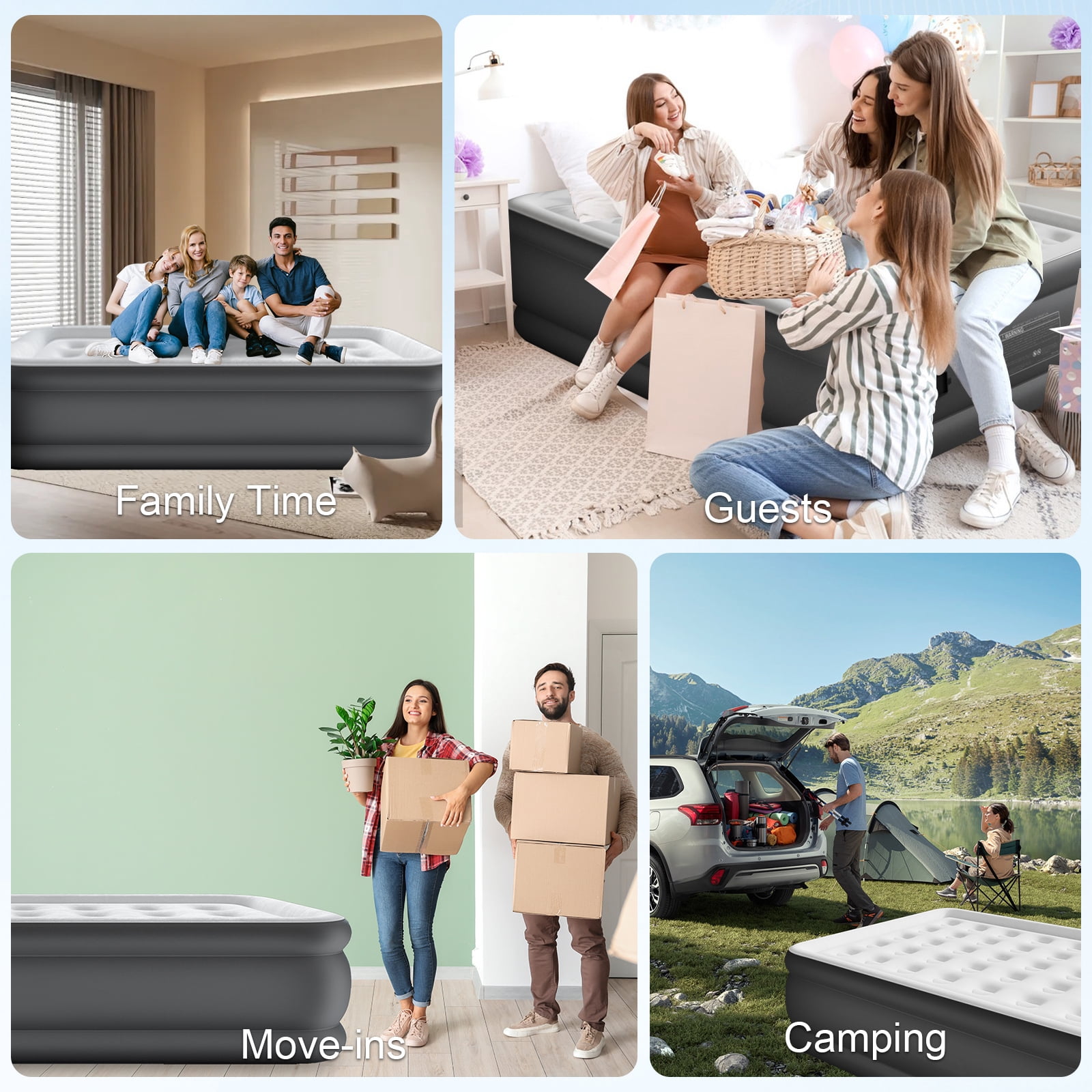 Twin Air Mattress with Built in Wireless Battery Pump,Thick Velvet Texture Waterproof,18”Self Inflatable Air Bed for Camping,Travel&Floor (Gray)