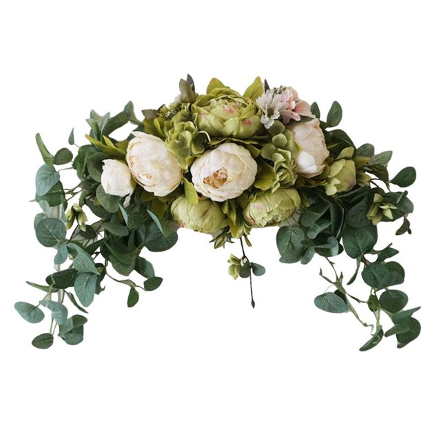 Guirnalda de flores artificiales para colgar en la puerta de la casa, decoración floral, adorno de flores de boda falso, verde beige Scienceny HA8791-01B