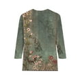 thumbnail image 3 of Frontwalk Women Tee 3/4 Sleeve T Shirt Floral Print Tops Ladies Soft T-shirt Crew Neck Pullover Army Green XL, 3 of 4