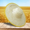 thumbnail image 2 of Handwoven Wheat Straw Sun Hat, 13.8in Wide Brim Summer Hat for Outdoor Work, UV Protection Farming Gardening Headwear, Breathable Natural Fiber Beach Straw Cap, 2 of 5