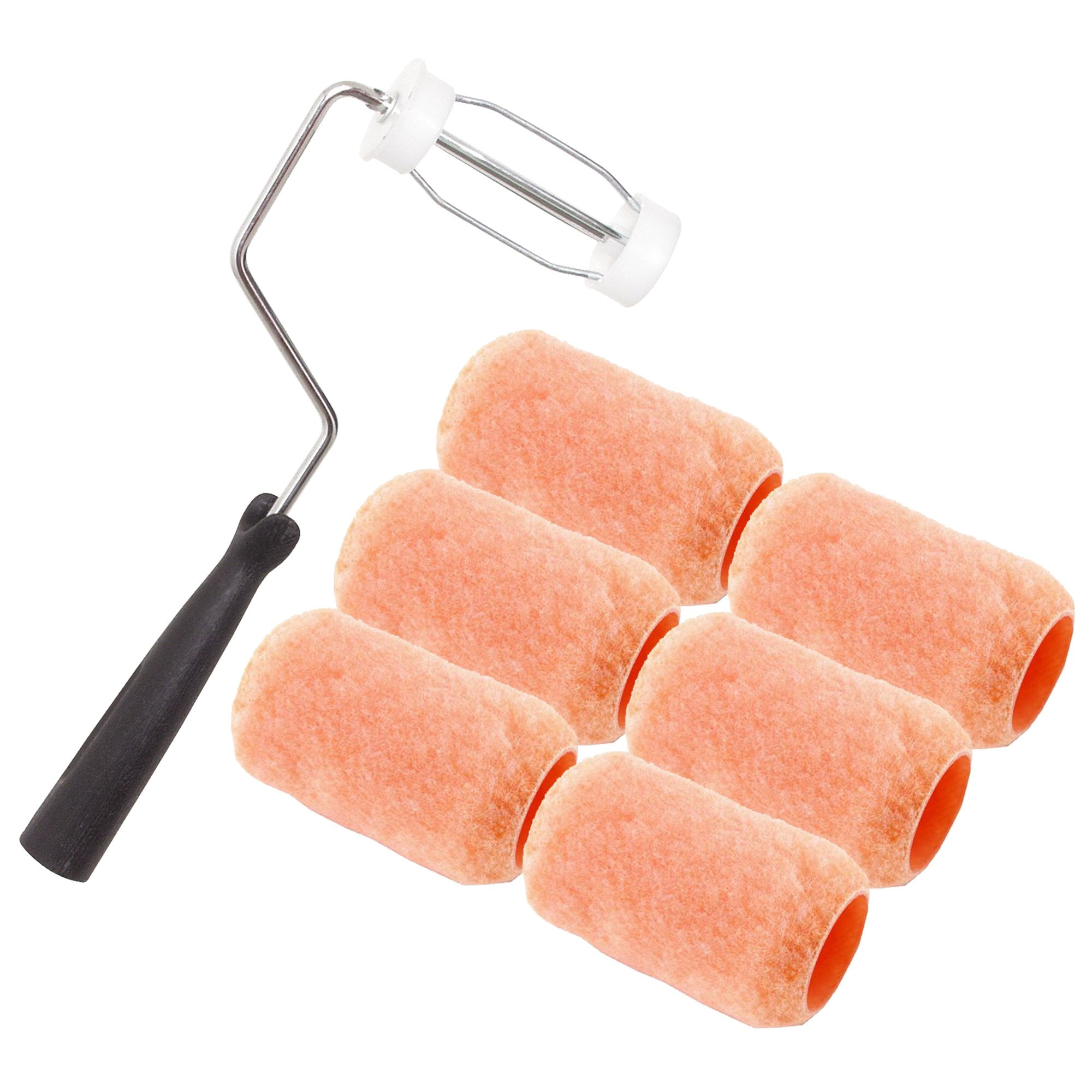 Wideskall Reusable 4" x 3/8" inch Paint Roller Kit - 6 Washable PVC