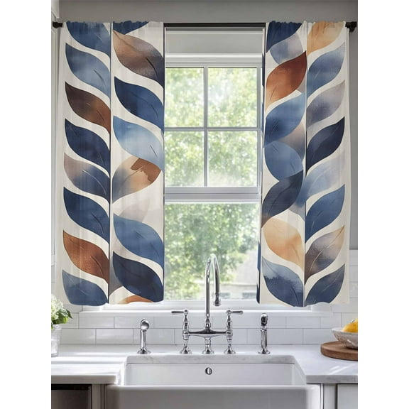 Navy Blue Burnt Orange Botanical Sheer Curtains for Living Room Bedroom Abstract Palm Leaf Sheer Curtains 72 Inch Long 2 Panels Set Light Filtering Curtain Window Treatments Drapes for Dining Room