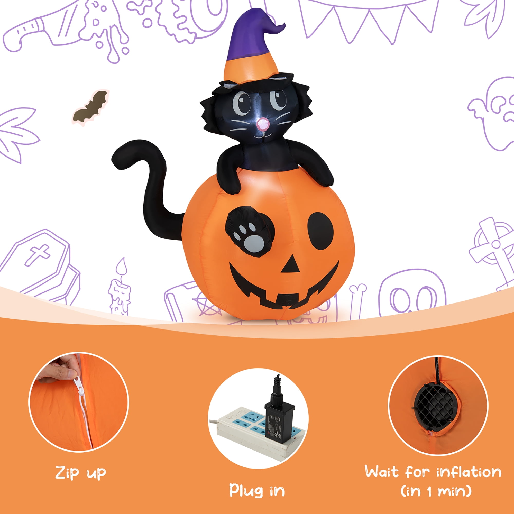 4 Foot Halloween Nflatable Pumpkn Decoraton Lghted For Home