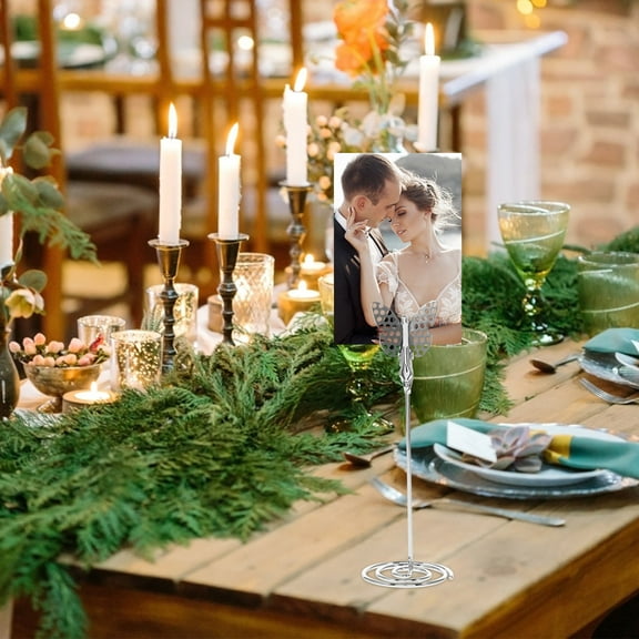 LULULION 5 Pcs Table Card Holders Metal for Anniversary Party Silver