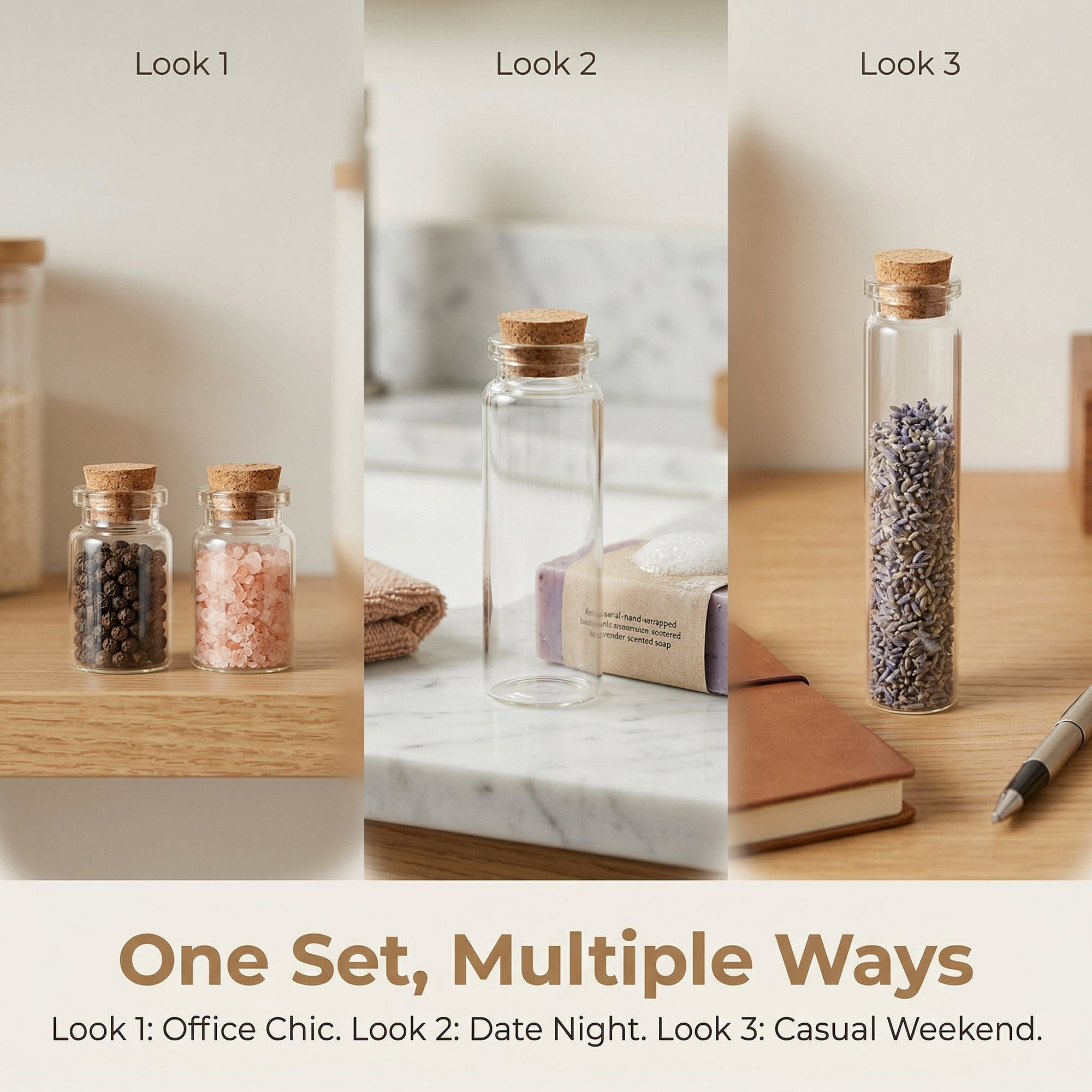 Unique Bargains 5Pcs Assorted Mini Glass Bottles with Cork Stoppers Cork Cap 1"L x1"W x 4"H