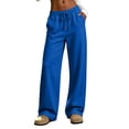 thumbnail image 3 of Women's & Women's Plus Casual Pants, Pull-on Pants with Elastic Waist Drawstring & Side Pockets, Running Fitness Casual Wear | VerBelle,Blue L, 3 of 9