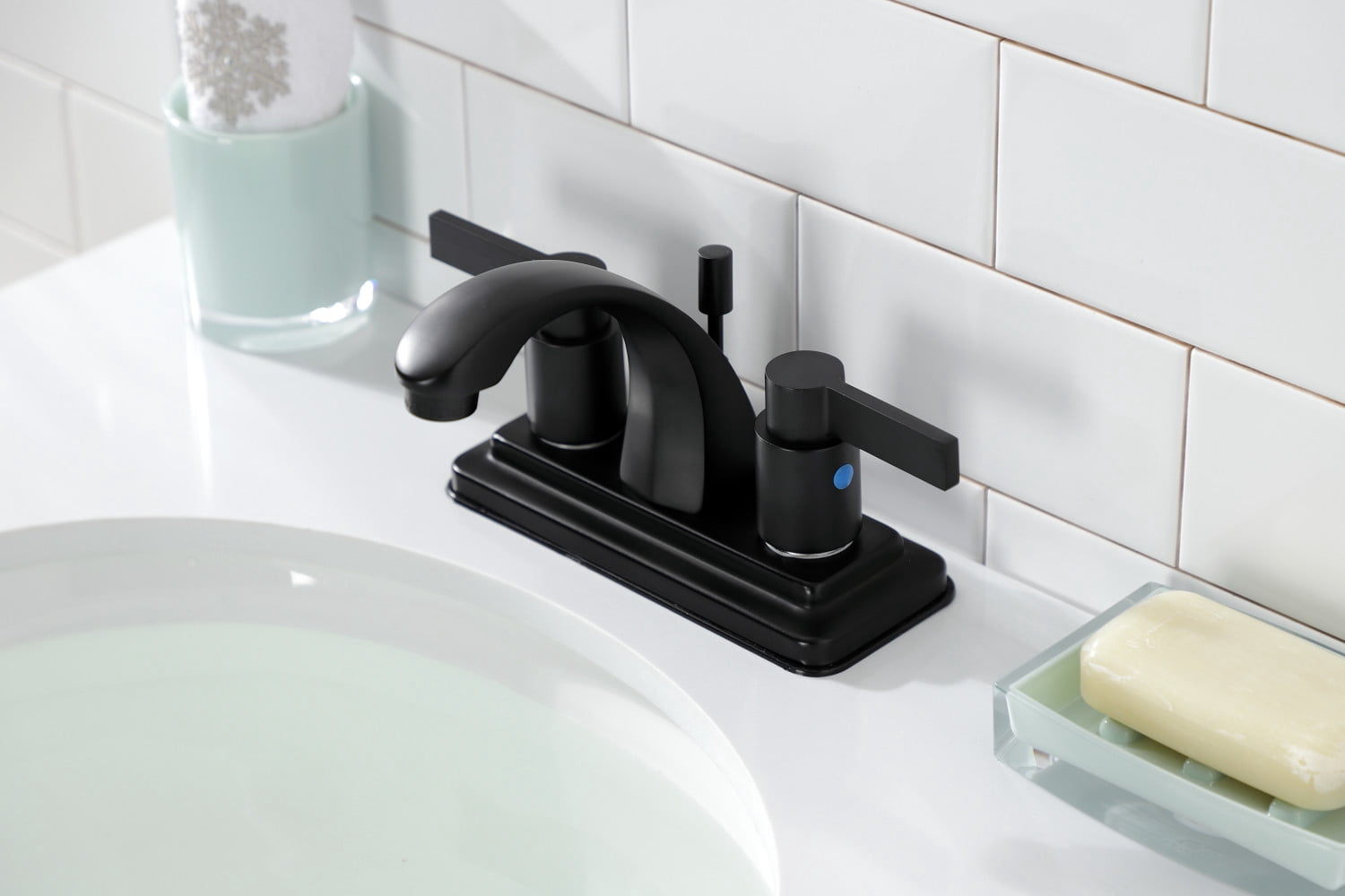 Kingston Brass KB4640NDL NuvoFusion 4 in. Centerset Bathroom Faucet, Matte Black