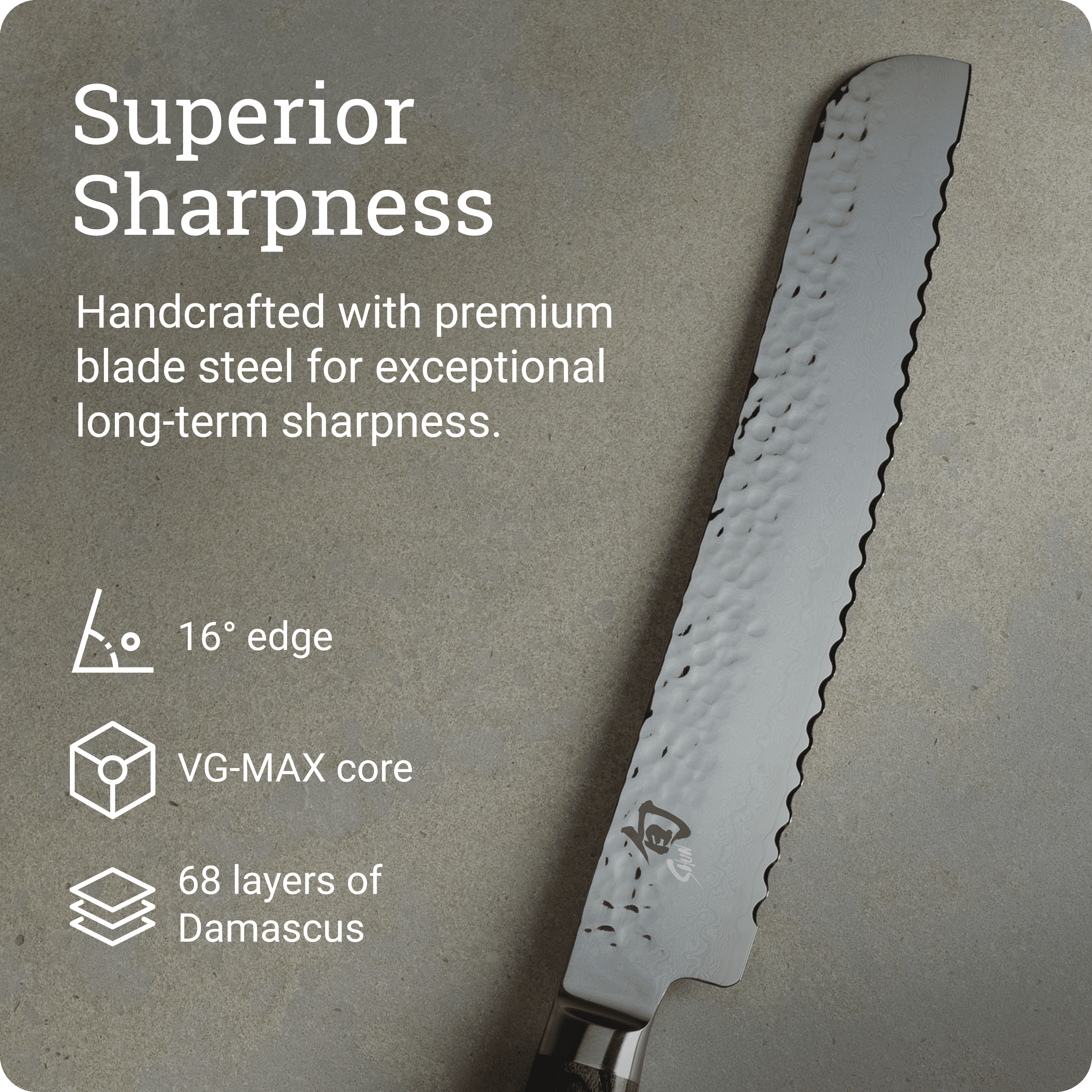 Shun Premier 9" Bread Knife, VG-MAX Core with Damascus Stainless Steel Cladding, Pakkawood Handle, Serrated Bread Knife