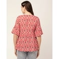 thumbnail image 2 of Moomaya Women Printed Summer Tunic Top V Neck Button Down Flutter Elbow Sleeves Flared Top, 2 of 8