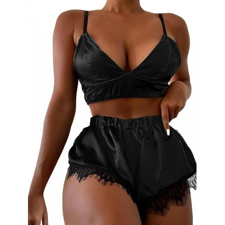 

Skksst Womens Satin Silk Sleepwear Pajamas Babydoll Lace Lingerie Nightwear