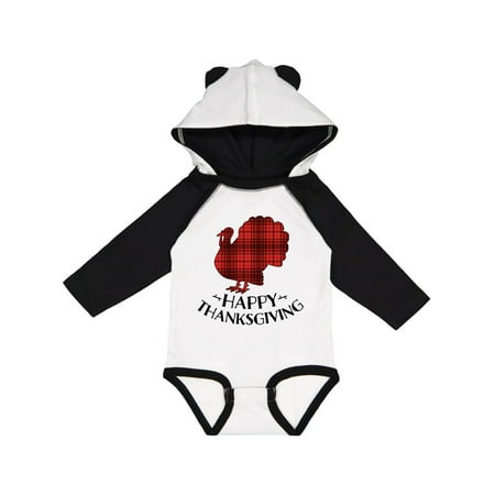 

Inktastic Happy Thanksgiving with Plaid Turkey Silhouette Gift Baby Boy or Baby Girl Long Sleeve Bodysuit