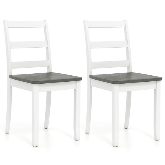 Giantex Set of 2 Dining Chairs, Space-Saving Armless Chairs w/Solid Rubber Wood Legs, Ladder Back Side Chairs, Gray