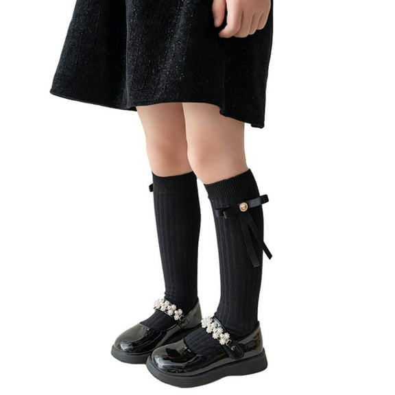 Girls Bow Side Over the Calf Sock Ruffle Trim Knee High Socks