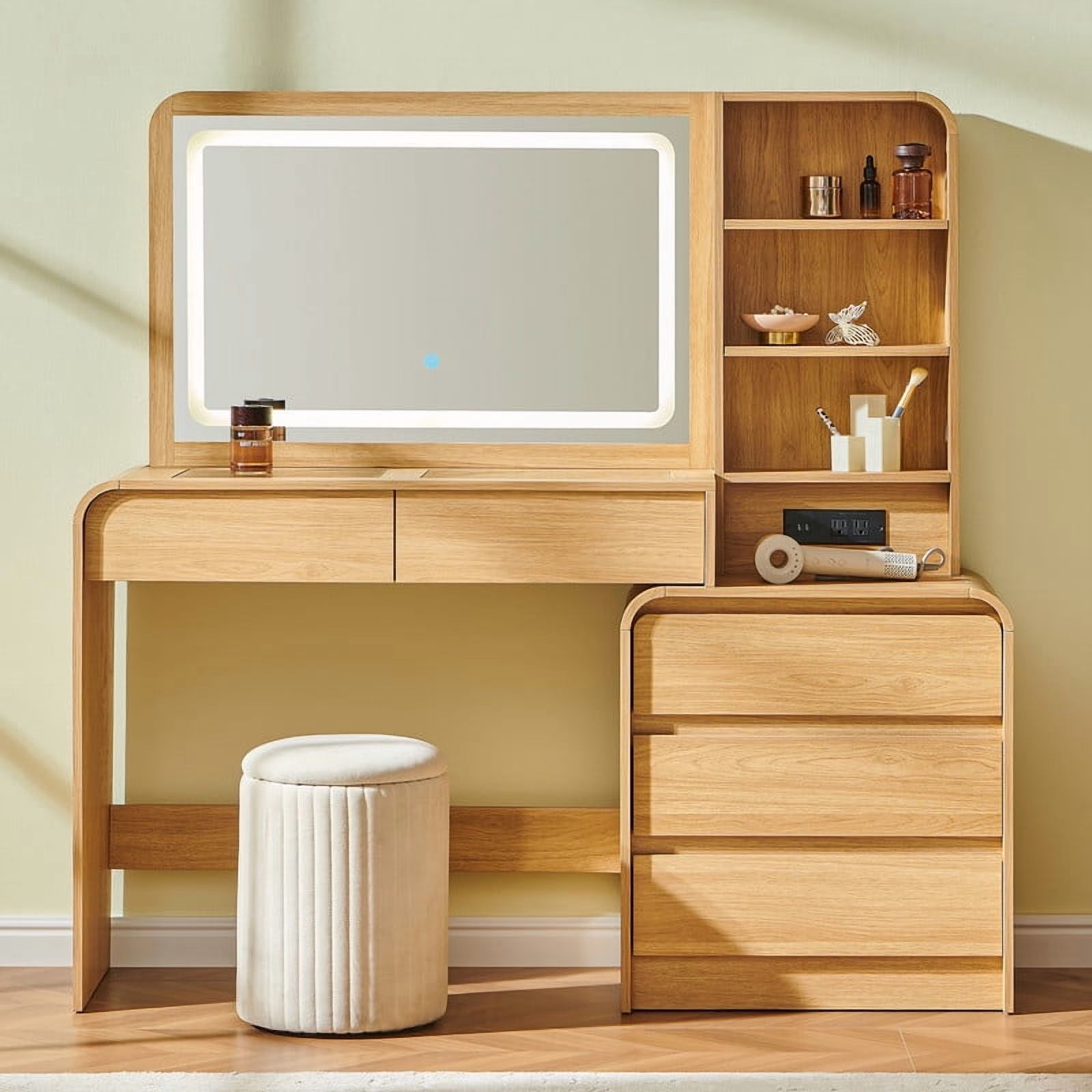 Aitjunz Modern Glass Top Vanity Desk with LED Mirror photo 8