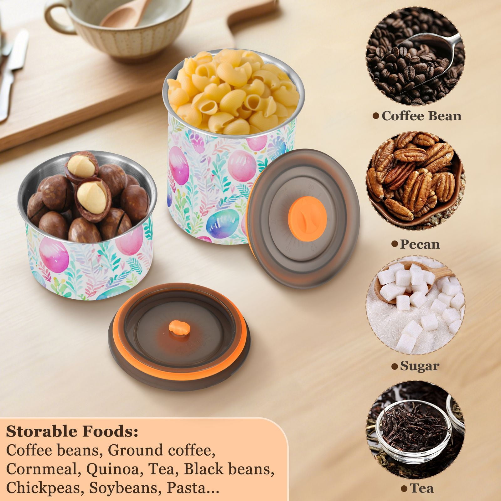 Rainbow Easter Eggs Airtight Coffee Bean Canister 30oz Food Storage Containers with Lids For Gournd, Tea, Sugar, Flour, Rice, Cereal, Candy Cookie Jar