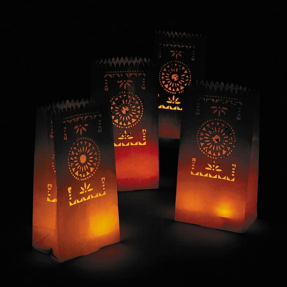 Fun Express 5" x 10" Fiesta Luminary Bags with Tealight Candles - 24 Pieces