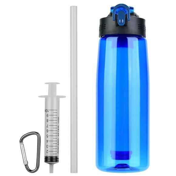 Water Bottle with Integrated Filter Straw for Hiking Backpacking Traveling(Blue)